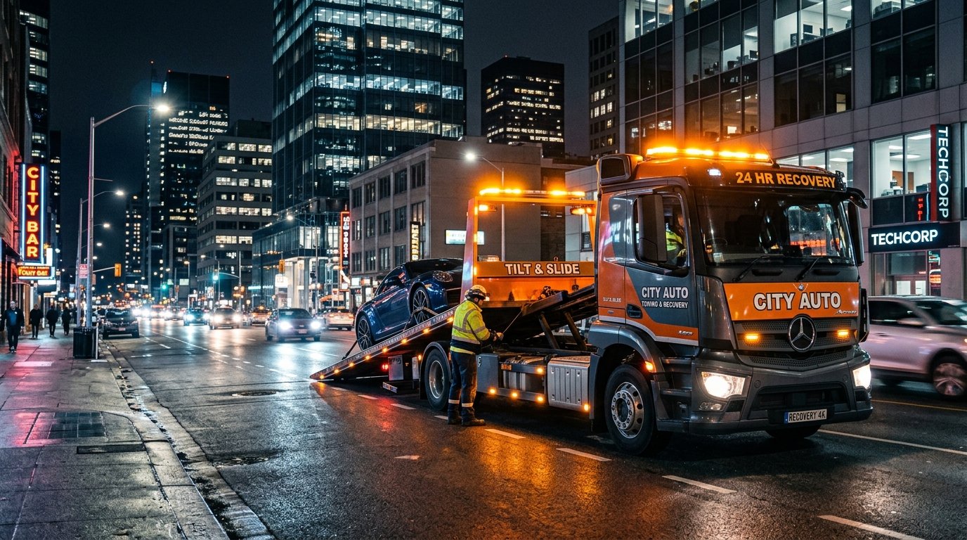 G Towing Service Flatbed Truck Operating Night Recovery in Islamabad